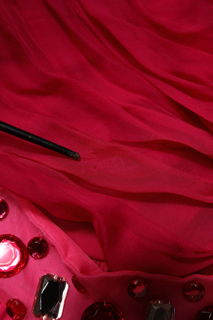 Dolce & Gabbana Pink Silk Embellished A-line Midi Dress