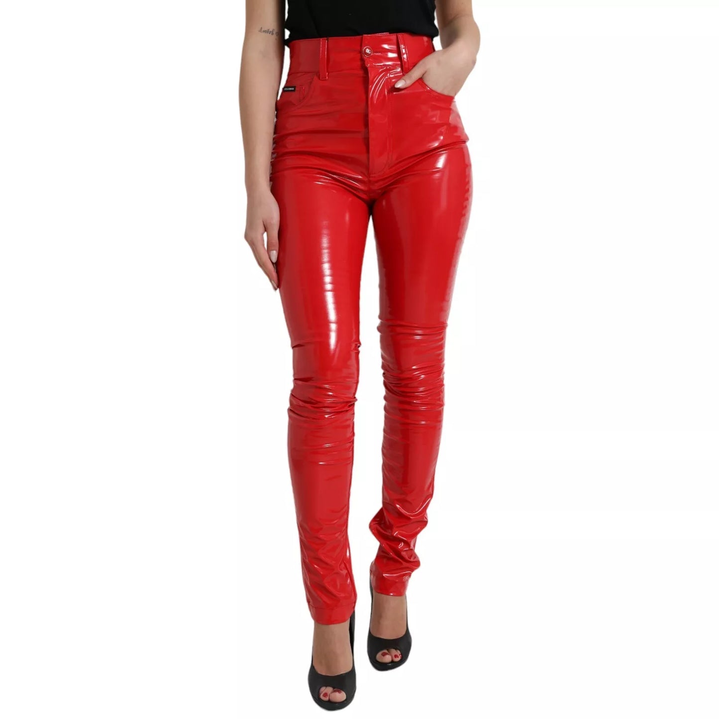 Dolce & Gabbana Shiny Red High Waist Skinny Trouser Pants