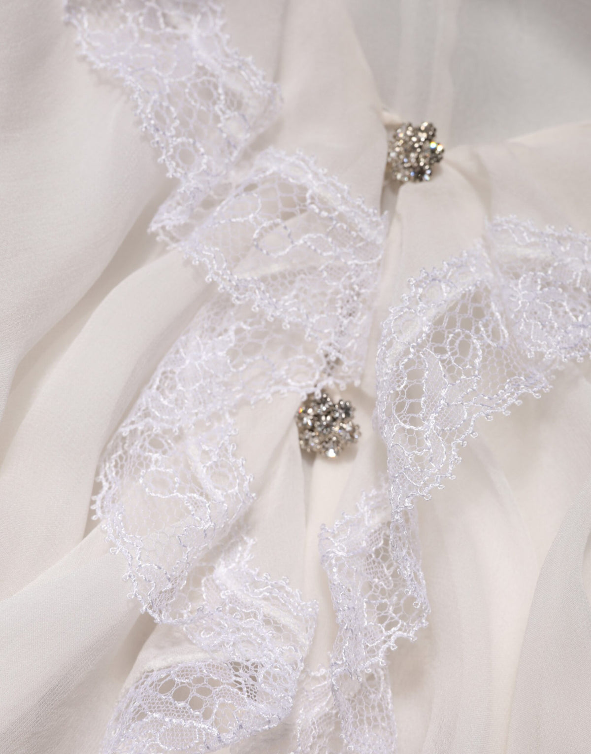 Dolce & Gabbana White Ruffles Lace Long Sleeve Blouse Top