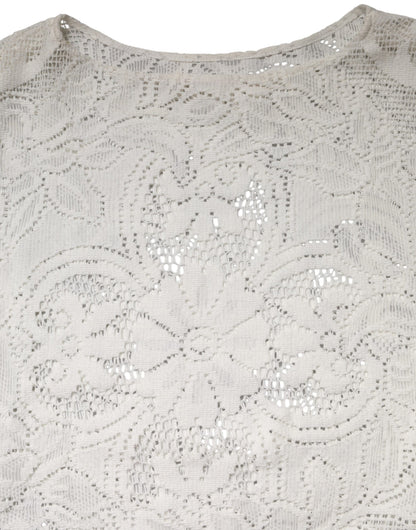 Dolce & Gabbana White Embroidery Lace Cotton Blouse Top