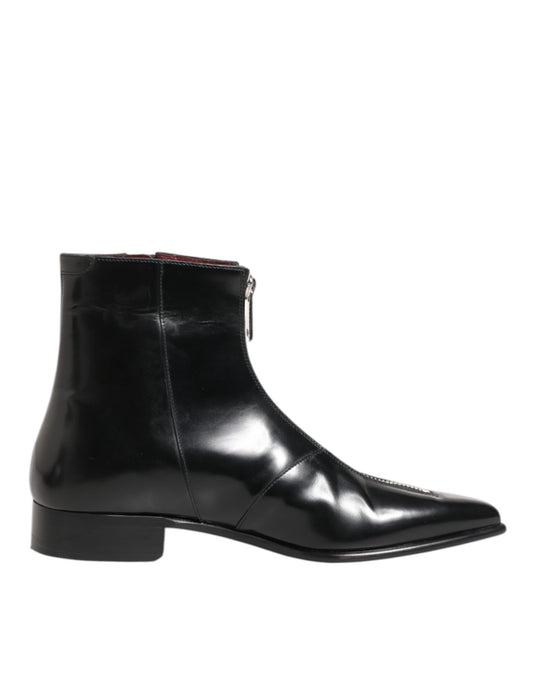 Dolce & Gabbana Black Leather Chelsea Short Ankle Boots