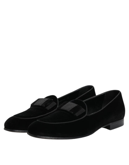 Dolce & Gabbana Black Velvet Slip On Loafers Formal Men Shoes