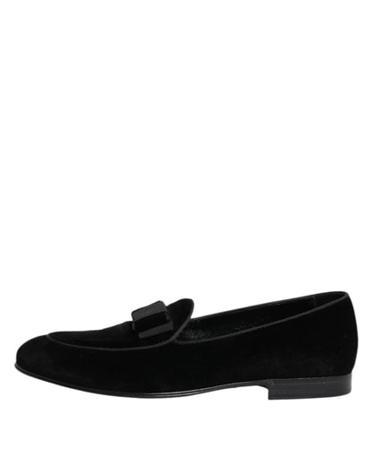 Dolce & Gabbana Black Velvet Slip On Loafers Formal Men Shoes