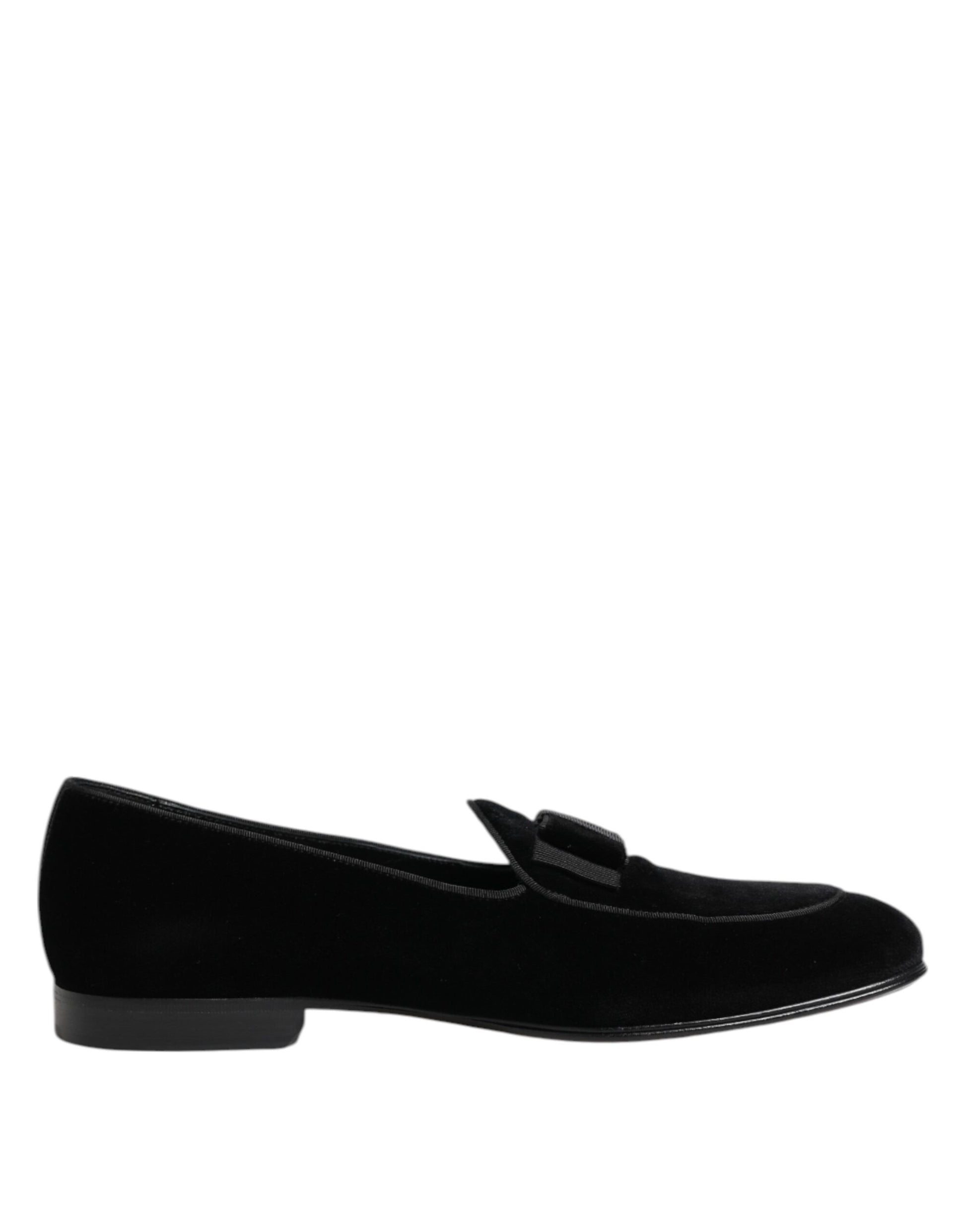 Dolce & Gabbana Black Velvet Slip On Loafers Formal Men Shoes