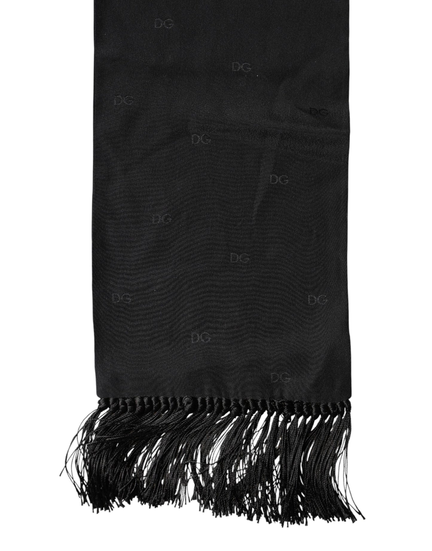 Dolce & Gabbana Black Logo Silk Fringes Neck Foulard Scarf