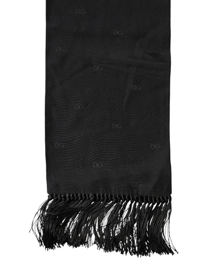 Dolce & Gabbana Black Logo Silk Fringes Neck Foulard Scarf