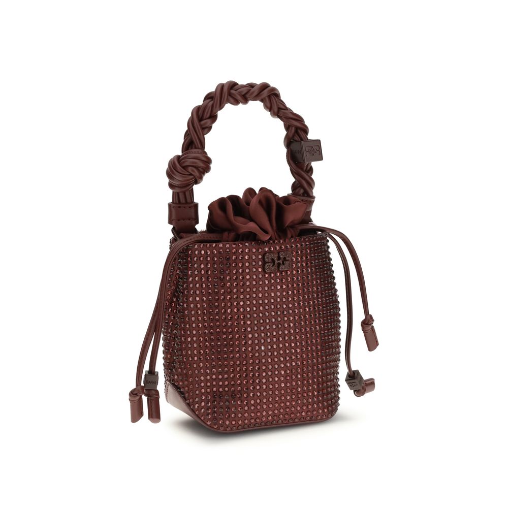Ganni Bordeaux Recycled Polyester Handbag - Mini Bou Buckle Bag with Rhinestones