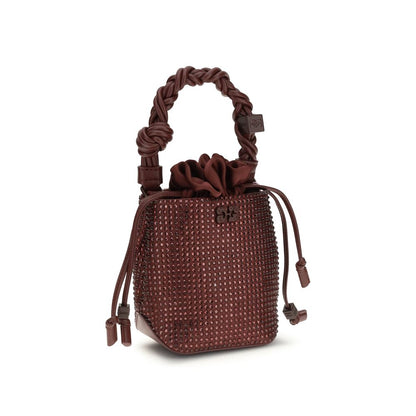 Ganni Bordeaux Recycled Polyester Handbag - Mini Bou Buckle Bag with Rhinestones