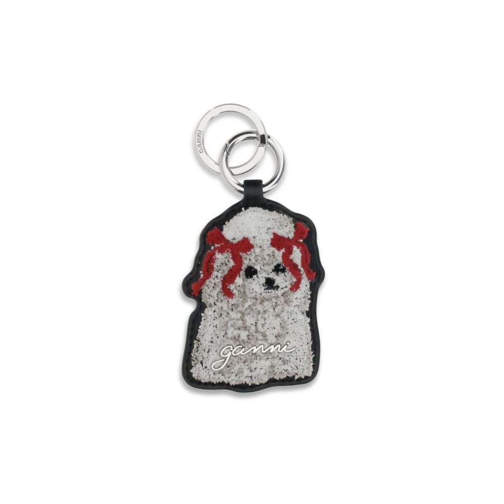 Ganni White Recycled Leather Keychain - Poodle Key Ring