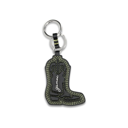 Ganni Black Recycled Leather Keychain - Western Boot Design