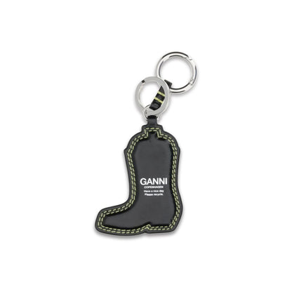 Ganni Black Recycled Leather Keychain - Western Boot Design