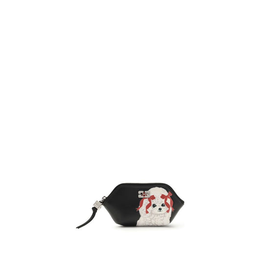 Ganni Bou Coin Purse with Poodle - Black Polyester Wallet