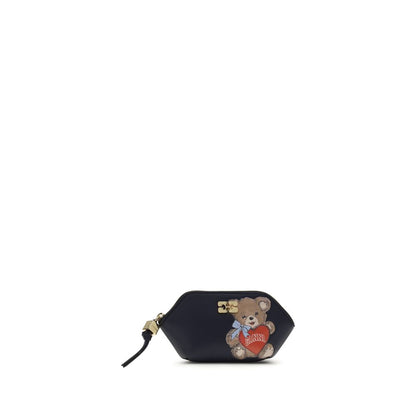 Ganni Black Recycled Leather Wallet with Teddy Bear Design