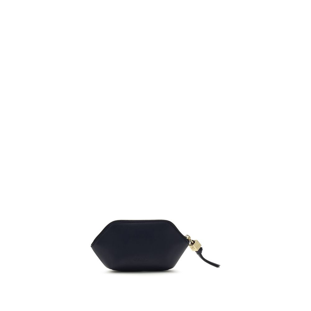 Ganni Black Recycled Leather Wallet with Teddy Bear Design