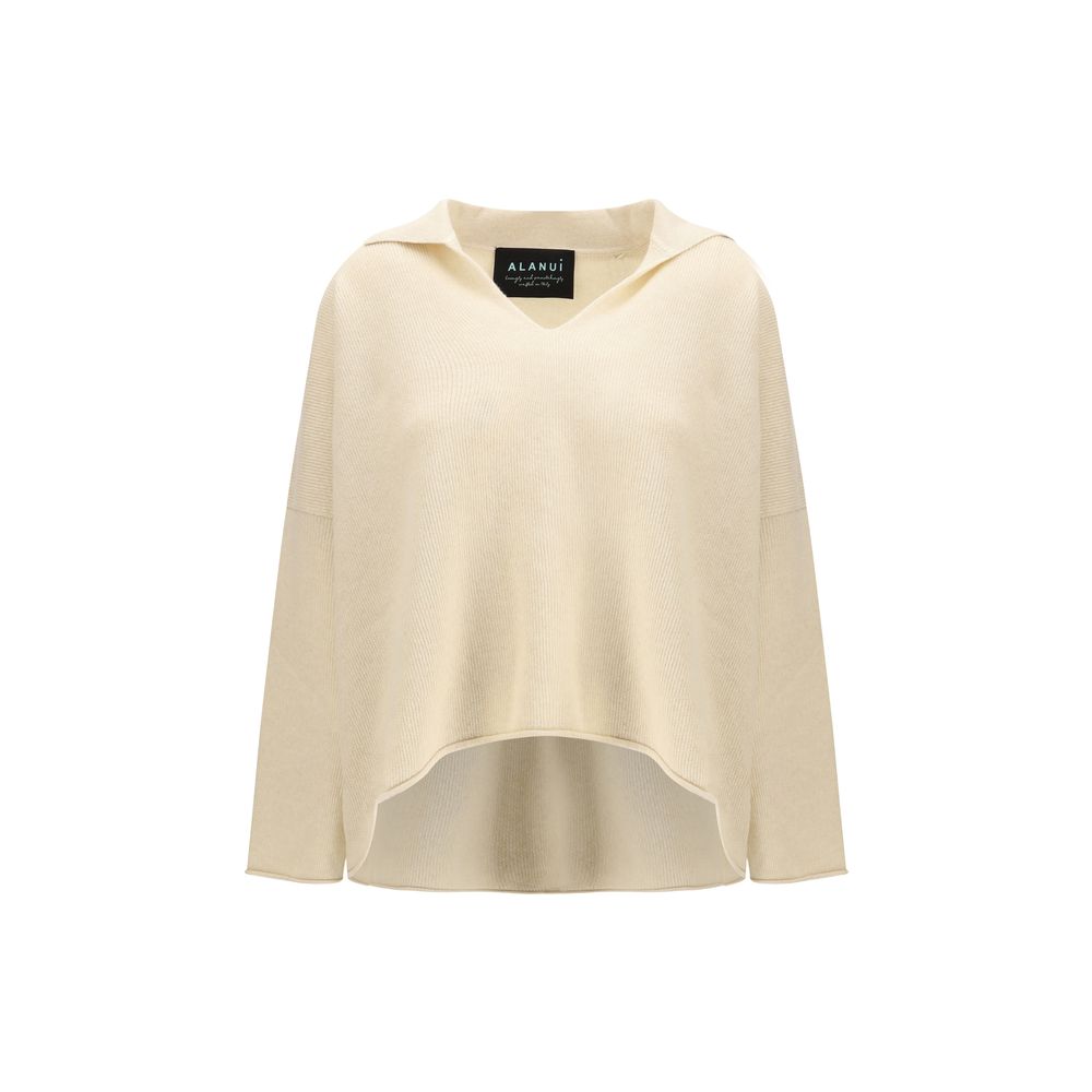 Alanui Beige Cashmere Sweater with Polo Collar