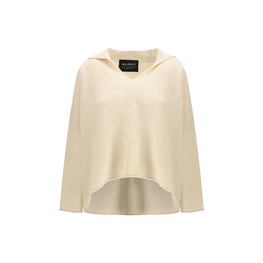 Alanui Beige Cashmere Sweater with Polo Collar