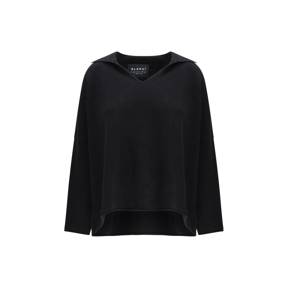 Alanui Black Cashmere Sweatshirt with Polo Collar