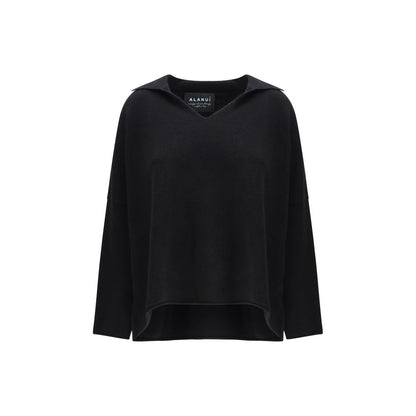 Alanui Black Cashmere Sweatshirt with Polo Collar
