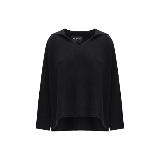 Alanui Black Cashmere Sweatshirt with Polo Collar
