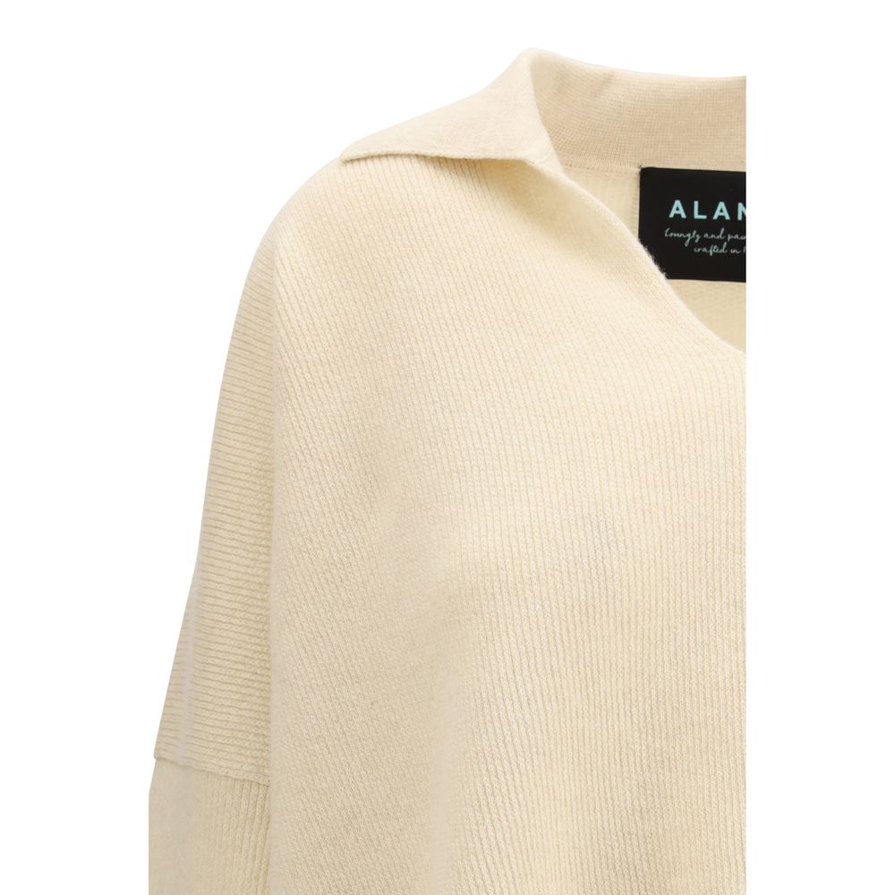 Alanui Beige Cashmere Sweater with Polo Collar