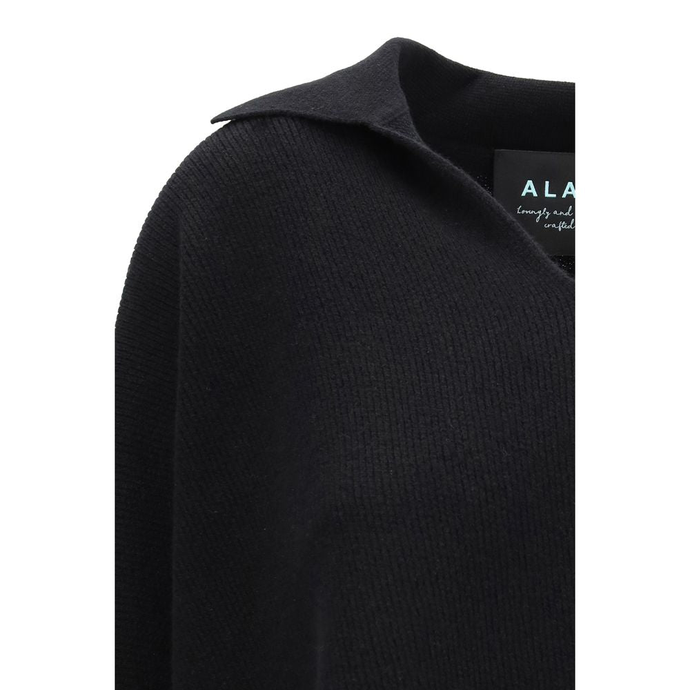 Alanui Black Cashmere Sweatshirt with Polo Collar