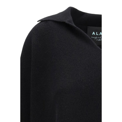 Alanui Black Cashmere Sweatshirt with Polo Collar