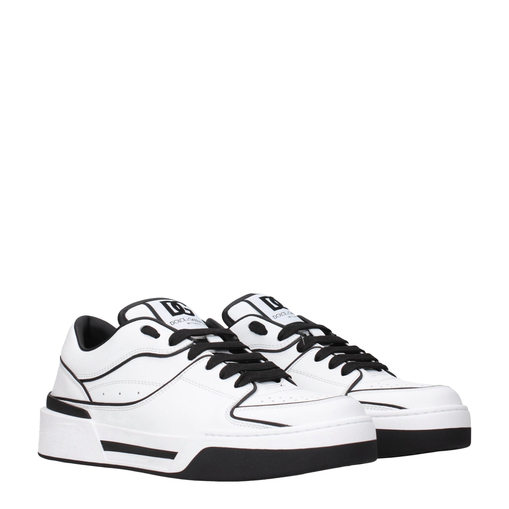 Dolce & Gabbana White & Black Leather Roma Sneakers