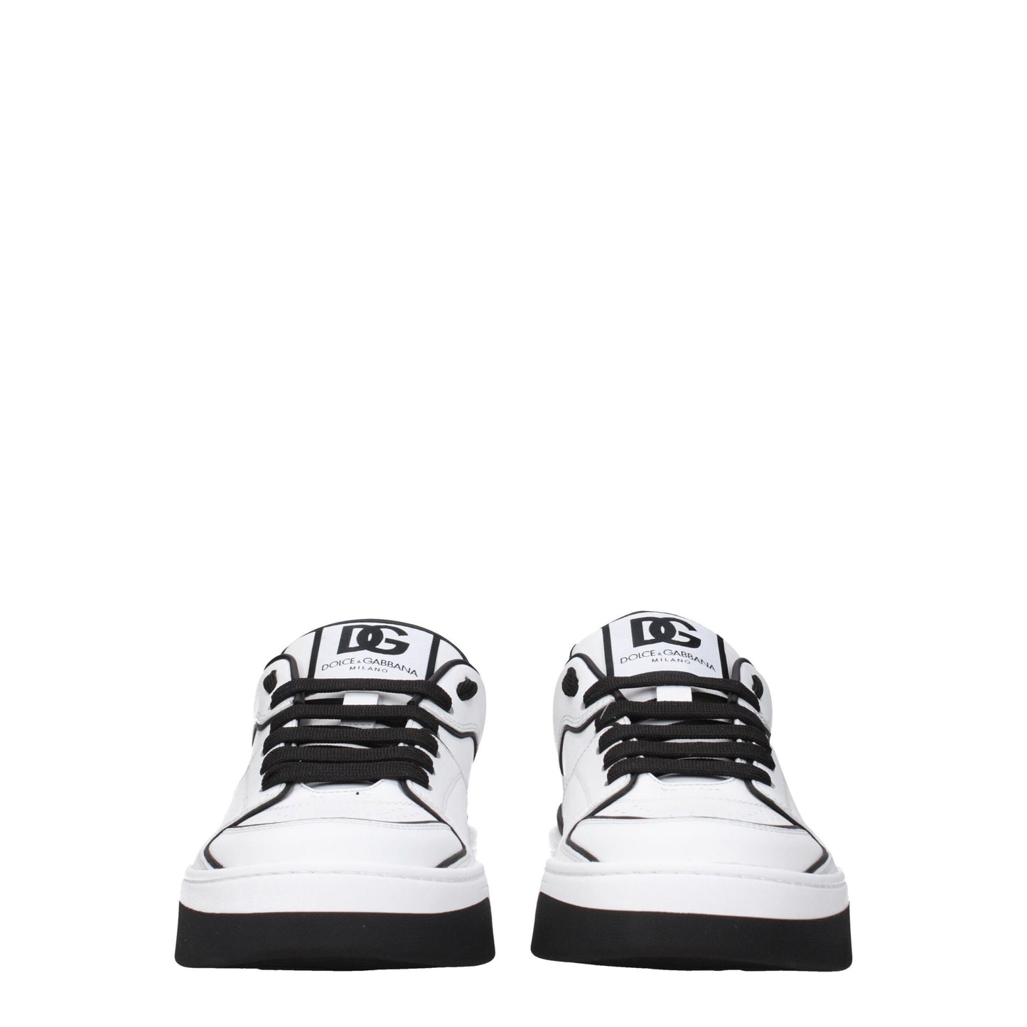 Dolce & Gabbana White & Black Leather Roma Sneakers