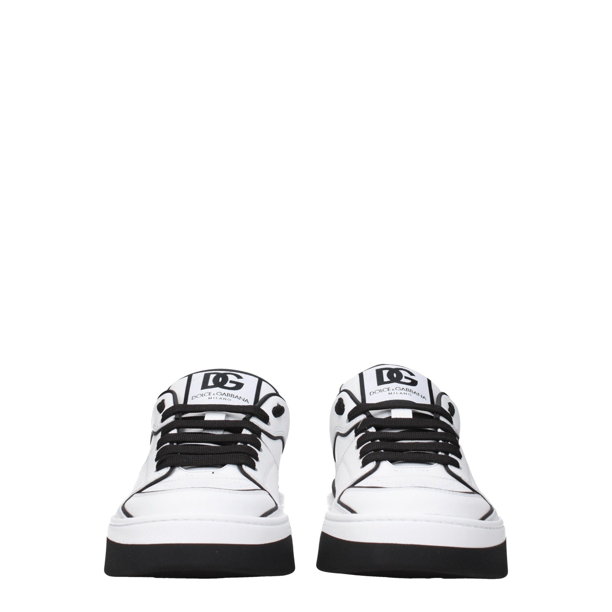 Dolce & Gabbana White & Black Leather Roma Sneakers