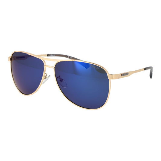 Polaroid Men's Sunglasses – Gold Aviator Frame, Blue Mirrored Lenses