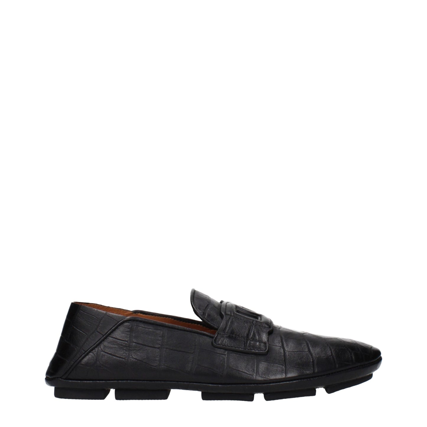 Dolce & Gabbana Black Leather Mock Croc Driver Loafers