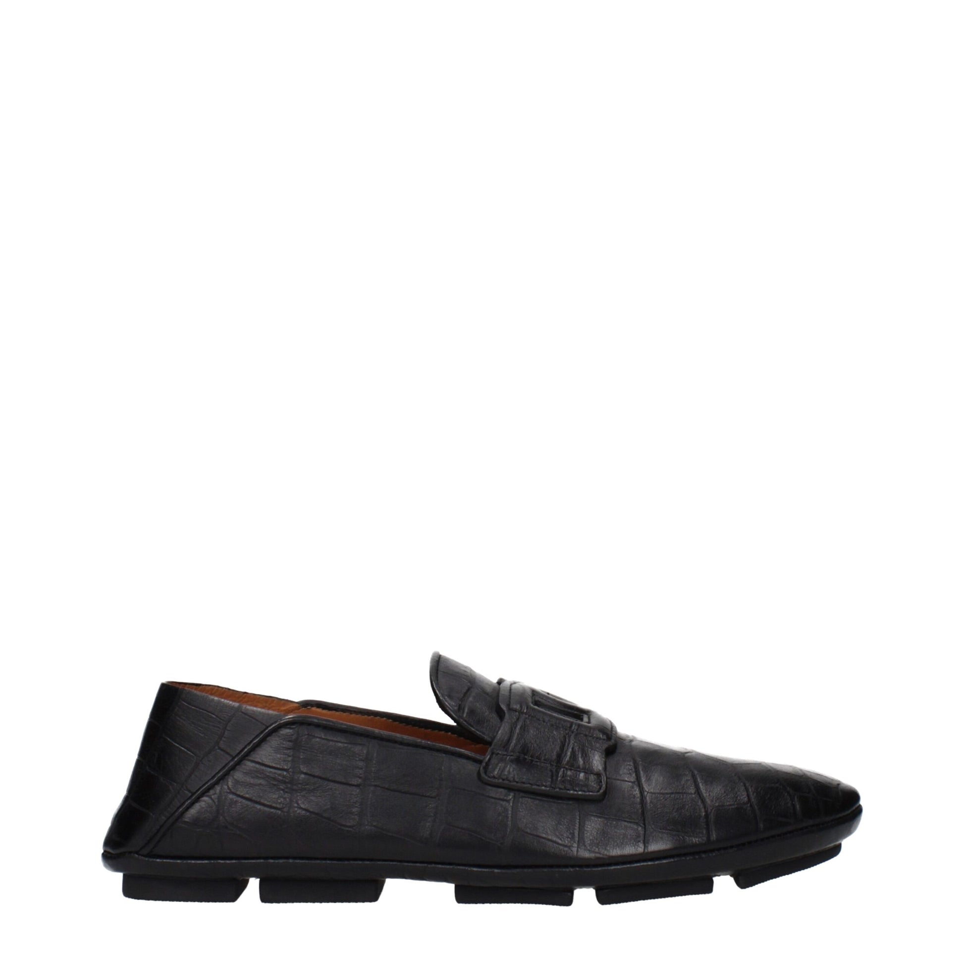 Dolce & Gabbana Black Leather Mock Croc Driver Loafers