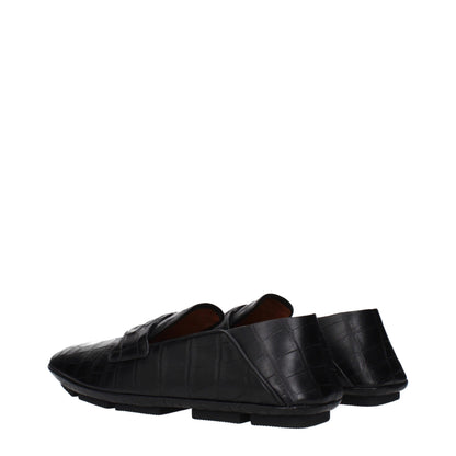Dolce & Gabbana Black Leather Mock Croc Driver Loafers