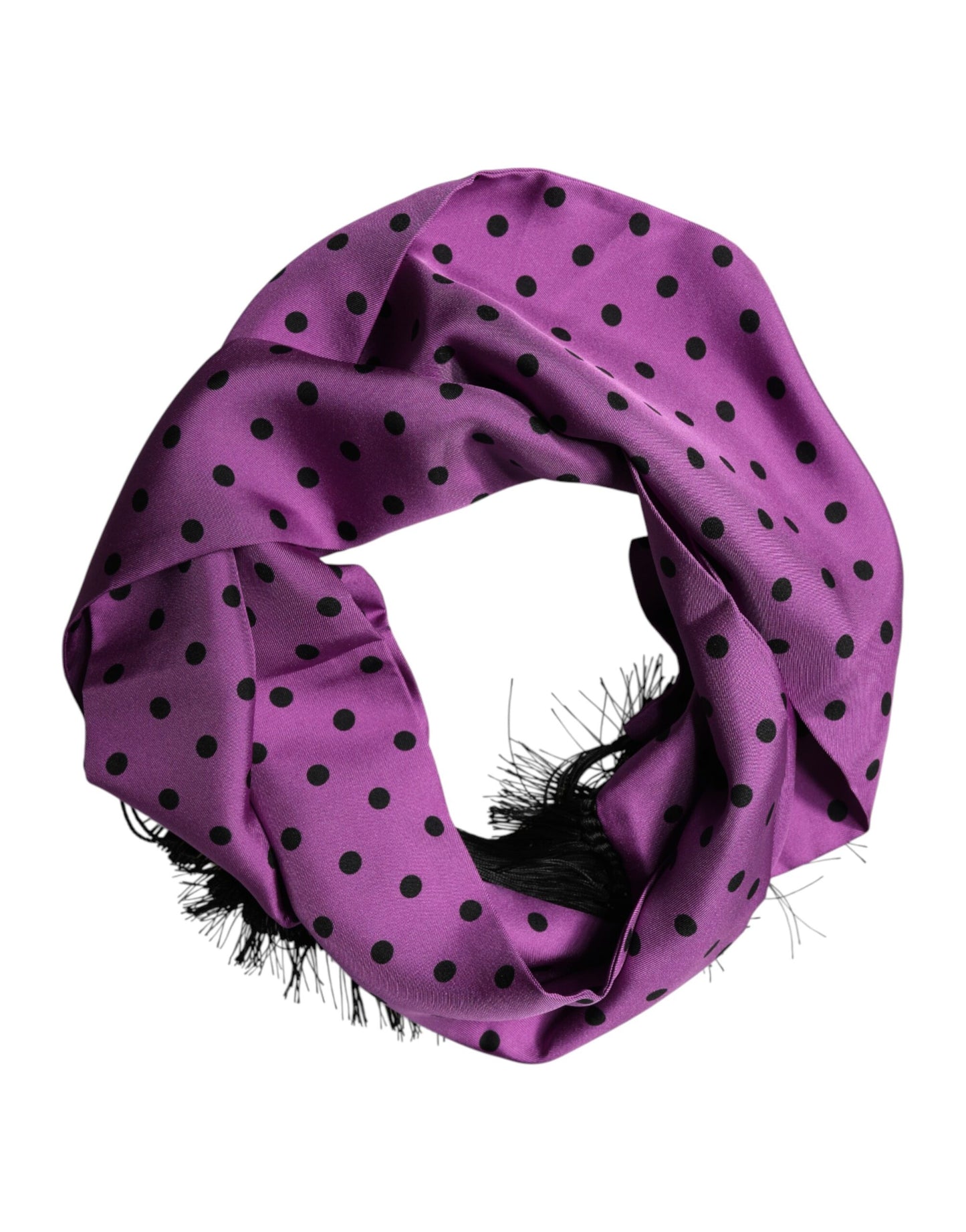 Dolce & Gabbana Violet Polka Dot Fringes Neck Foulard Scarf