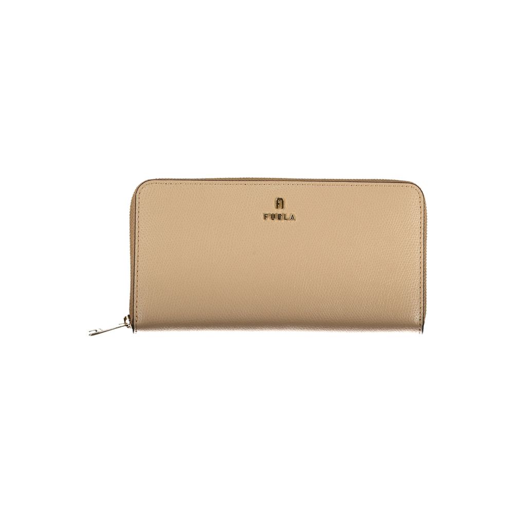 FURLA Camelia XL Zip Around Wallet in Beige Leather