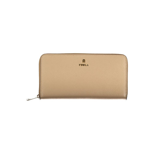 FURLA Camelia XL Zip Around Wallet in Beige Leather