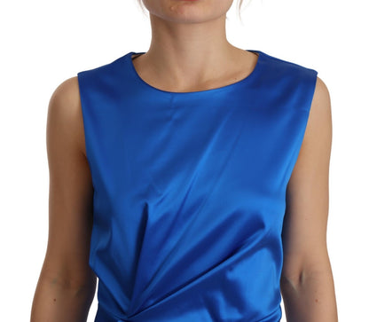 Parosh Acetate Royal Blue Roundneck Sleeveless Sheath Midi Dress