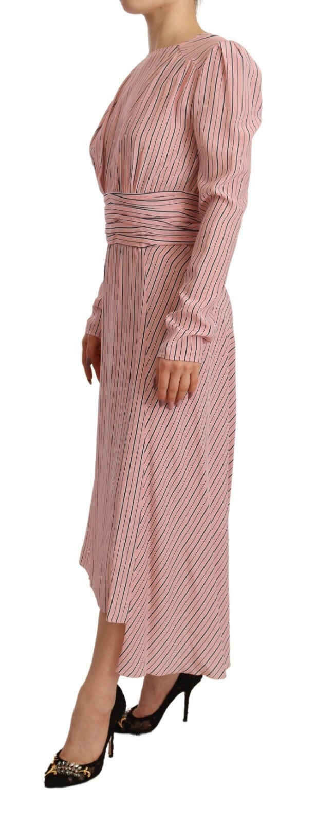Ermanno Scervino Pink Stripes Long Sleeves Sheath Midi Dress