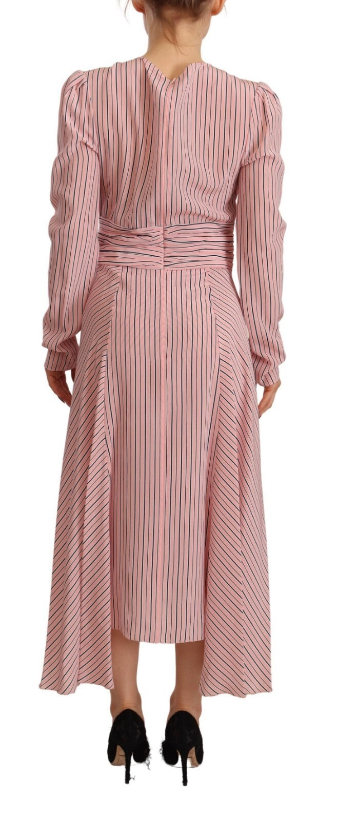 Ermanno Scervino Pink Stripes Long Sleeves Sheath Midi Dress