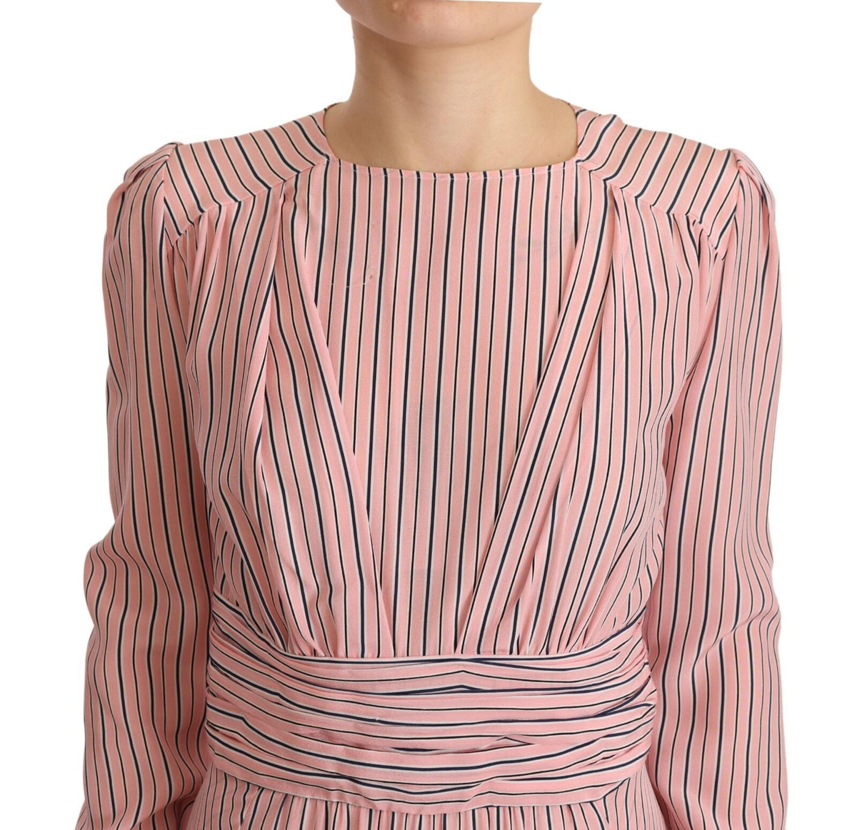 Ermanno Scervino Pink Stripes Long Sleeves Sheath Midi Dress