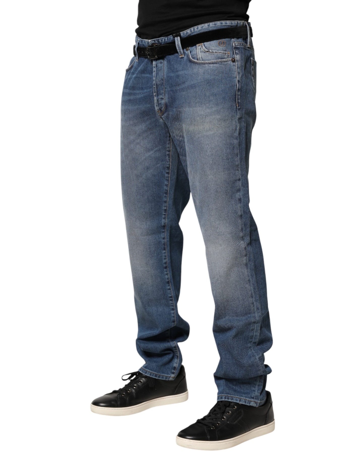 Jeckerson Blue Washed Mid Waist Straight Men Denim Trouser Jeans
