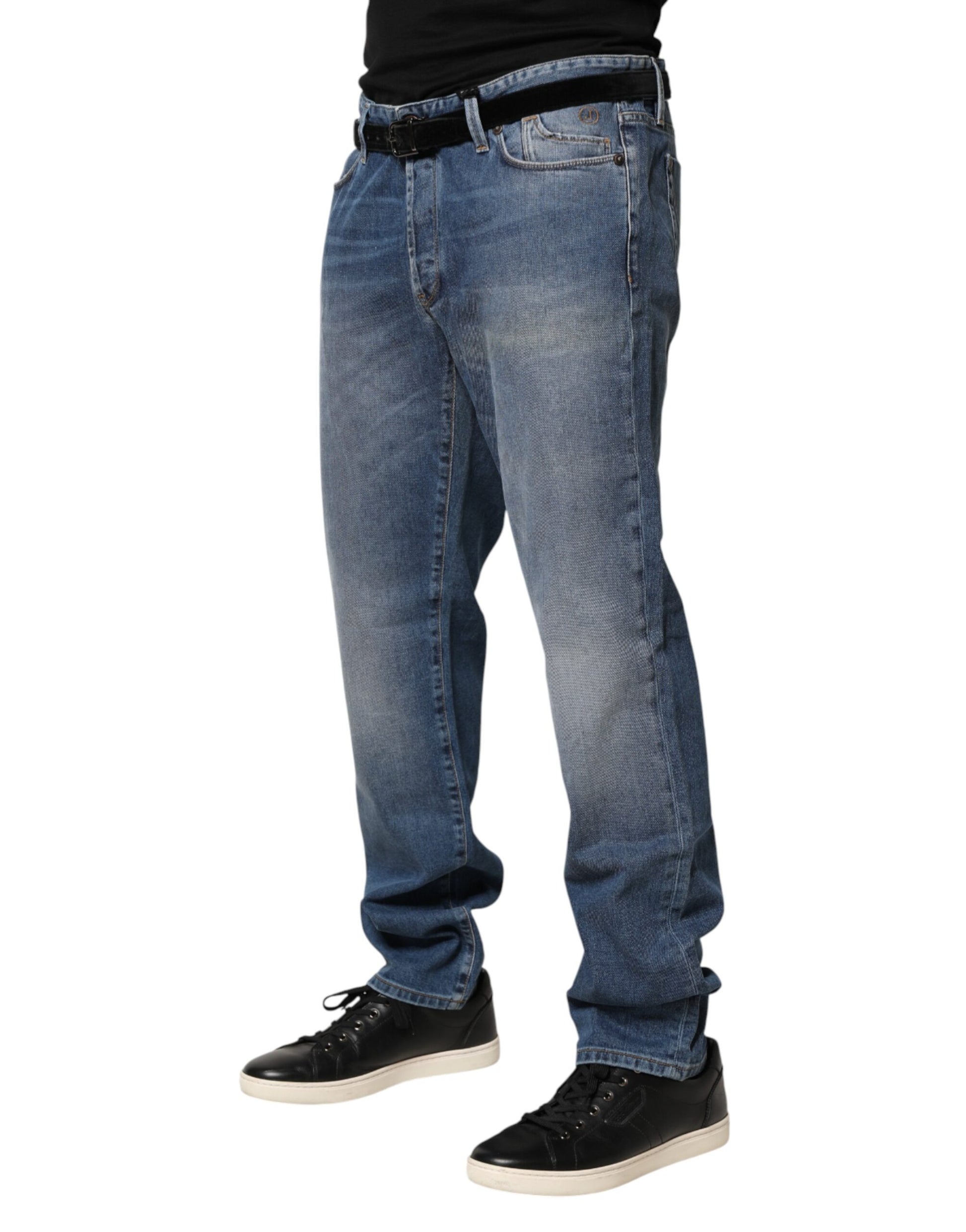 Jeckerson Blue Washed Mid Waist Straight Men Denim Trouser Jeans