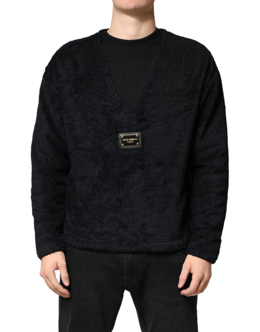 Dolce & Gabbana Black Cotton V-Neck Men Sweatshirt