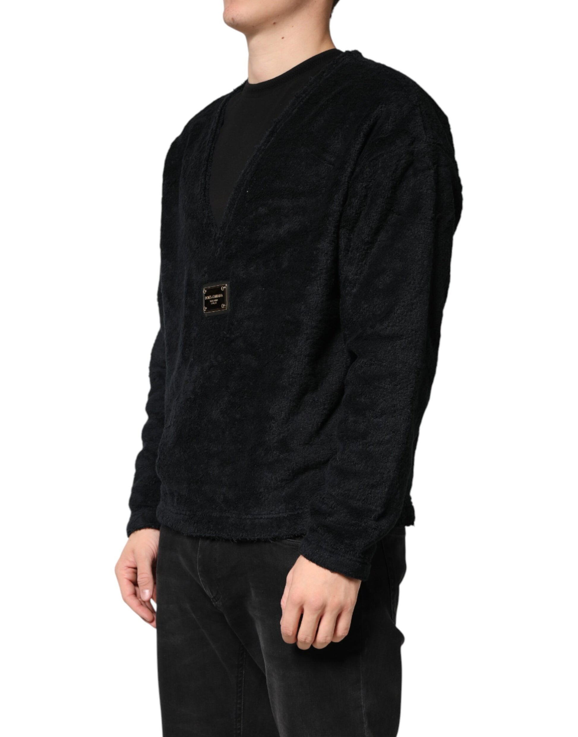 Dolce & Gabbana Black Cotton V-Neck Men Sweatshirt