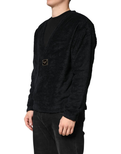 Dolce & Gabbana Black Cotton V-Neck Men Sweatshirt