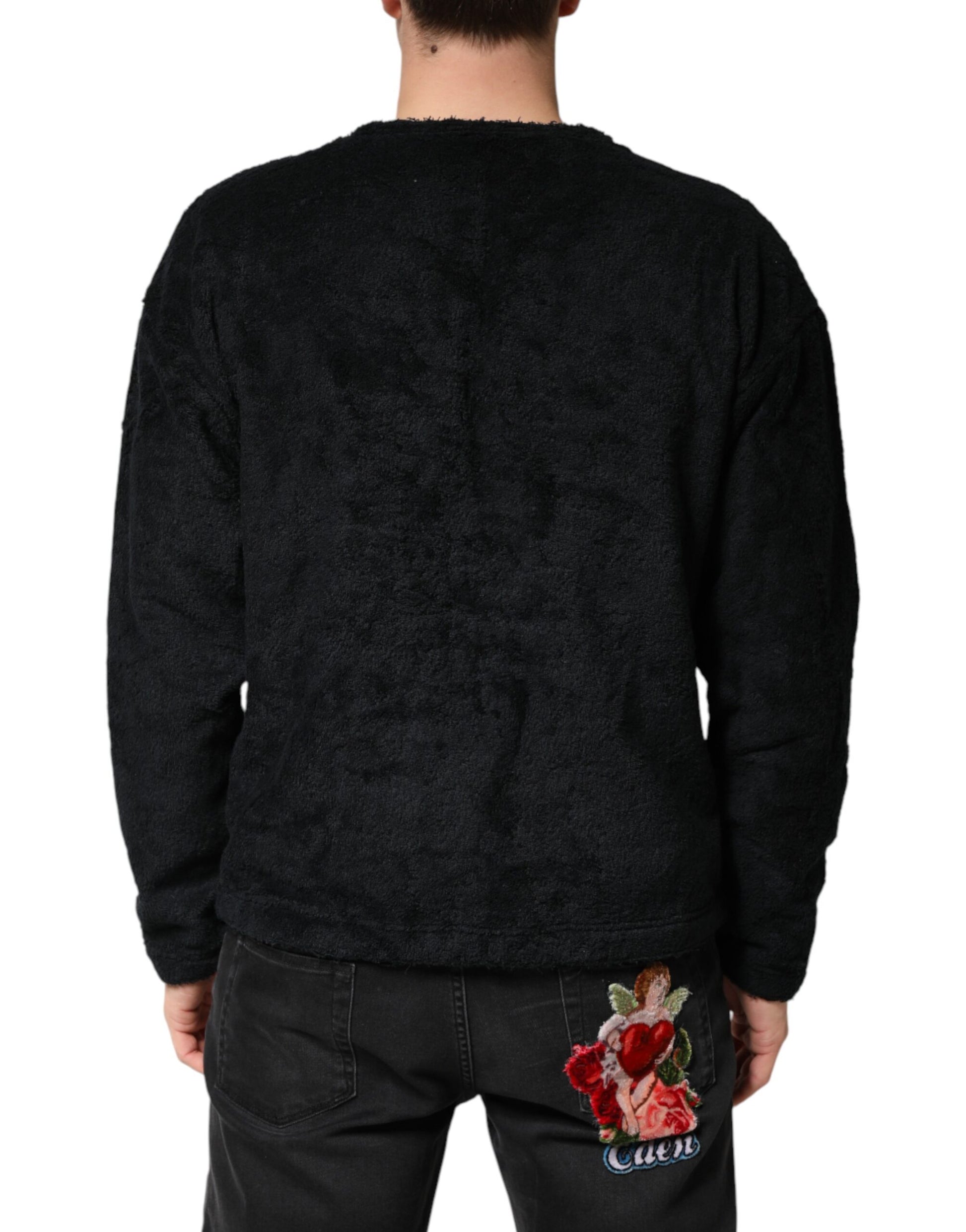 Dolce & Gabbana Black Cotton V-Neck Men Sweatshirt