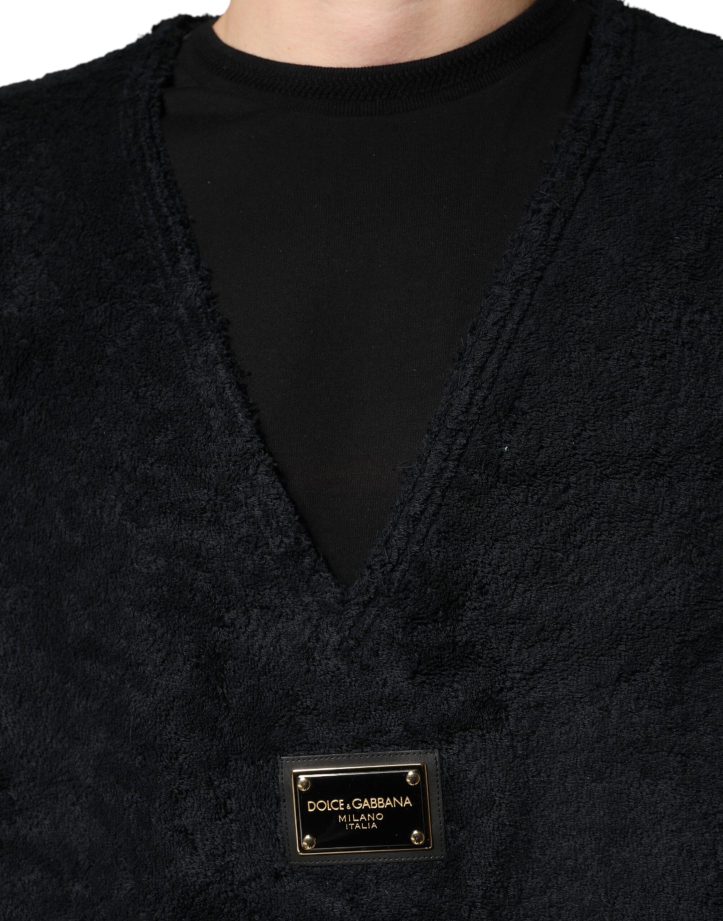 Dolce & Gabbana Black Cotton V-Neck Men Sweatshirt