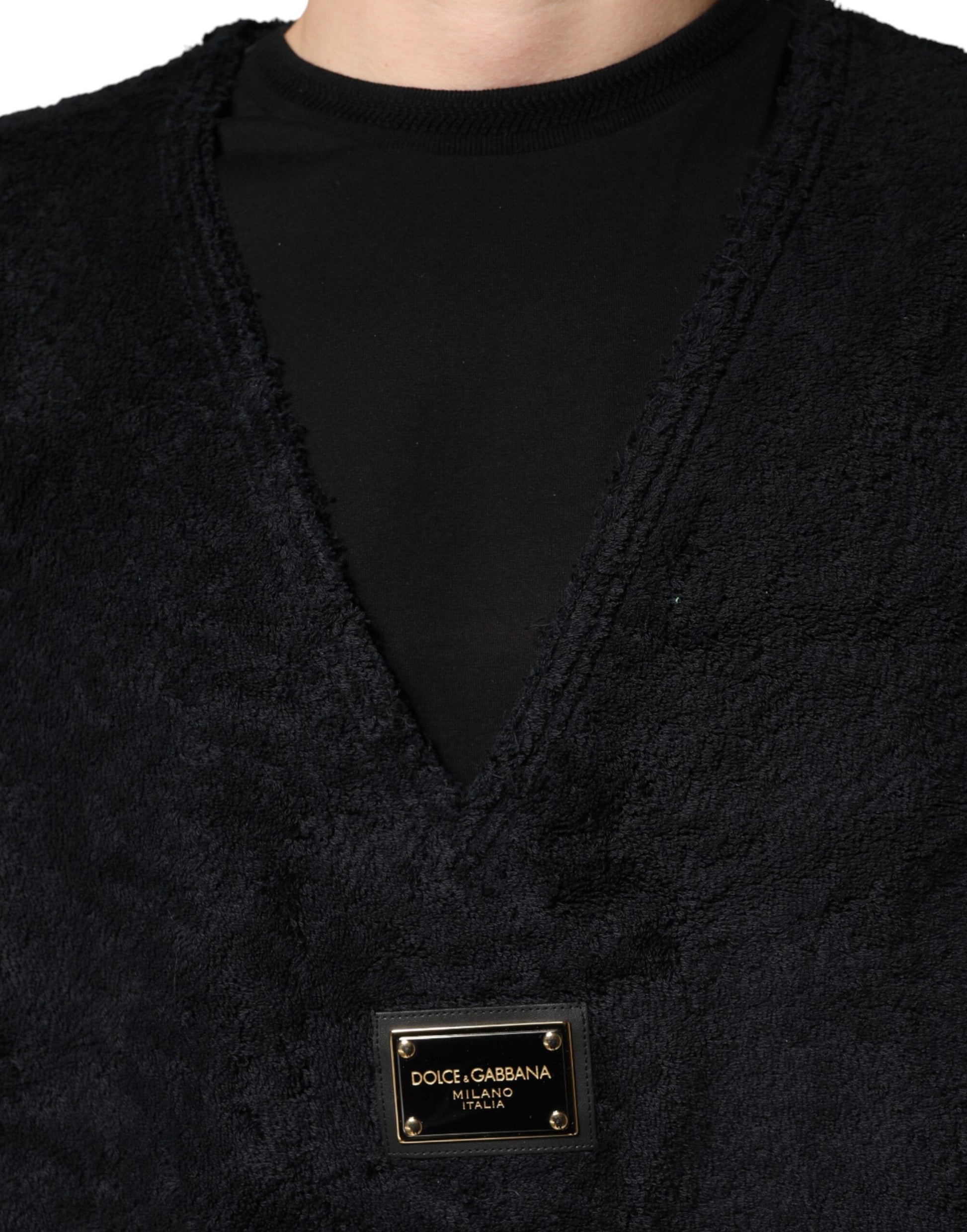 Dolce & Gabbana Black Cotton V-Neck Men Sweatshirt