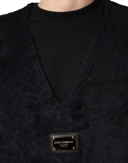 Dolce & Gabbana Black Cotton V-Neck Men Sweatshirt