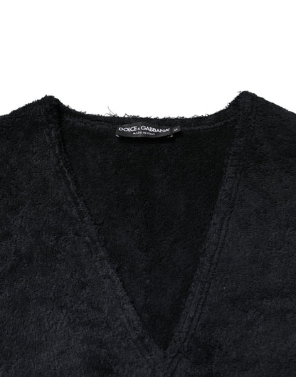 Dolce & Gabbana Black Cotton V-Neck Men Sweatshirt
